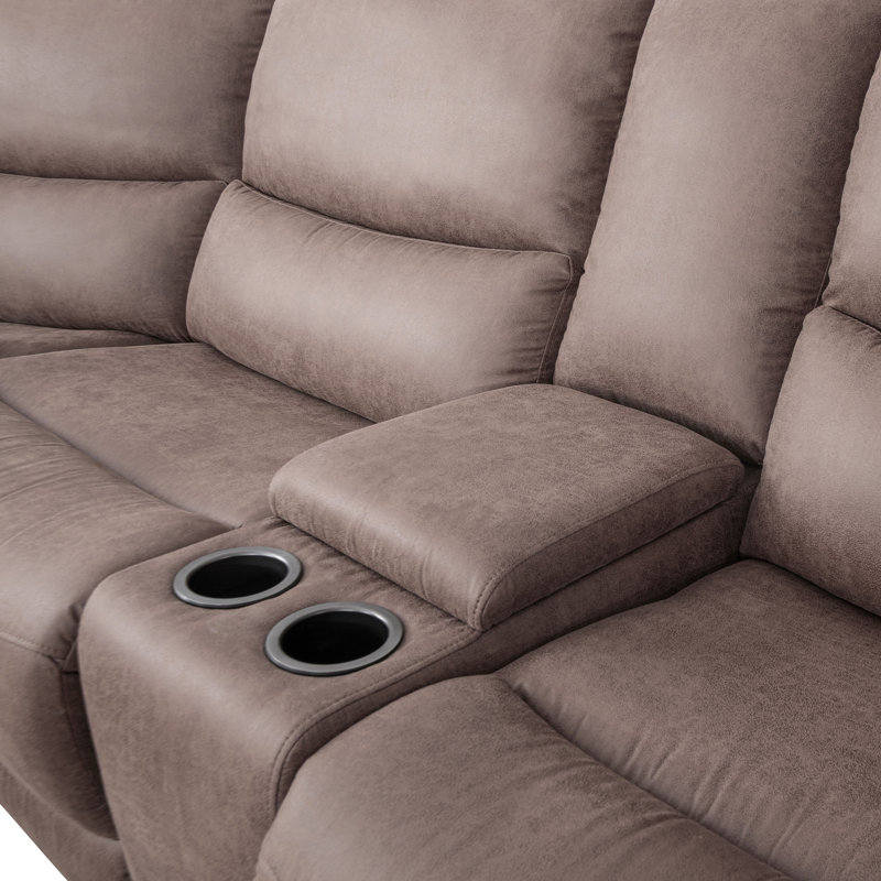 Canapé modulaire rembourré avec deux fauteuils inclinables électriques Galvan, Tissu brun