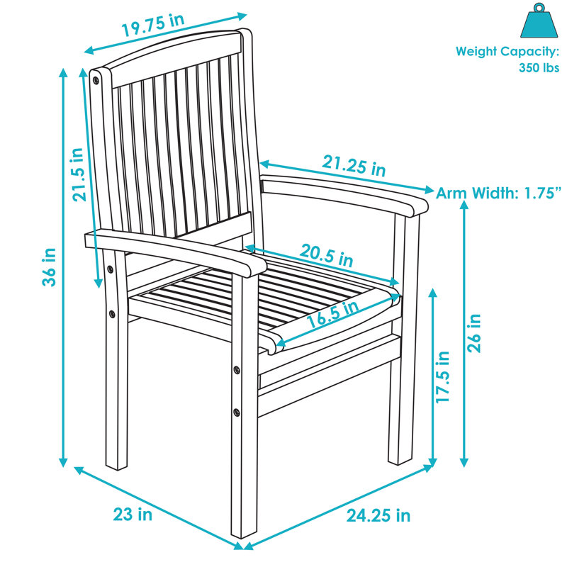 Sunnydaze Light Brown Teak Outdoor Stacking Dining Armchair