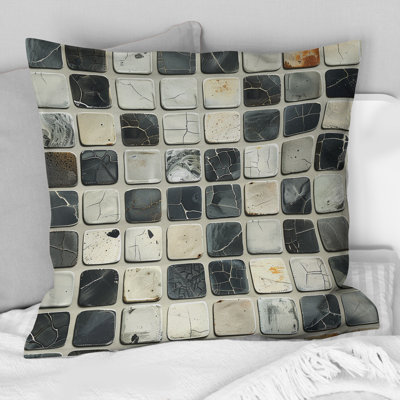 Grey Midcentury Mosaic Tiles III - Midcentury Throw Pillow