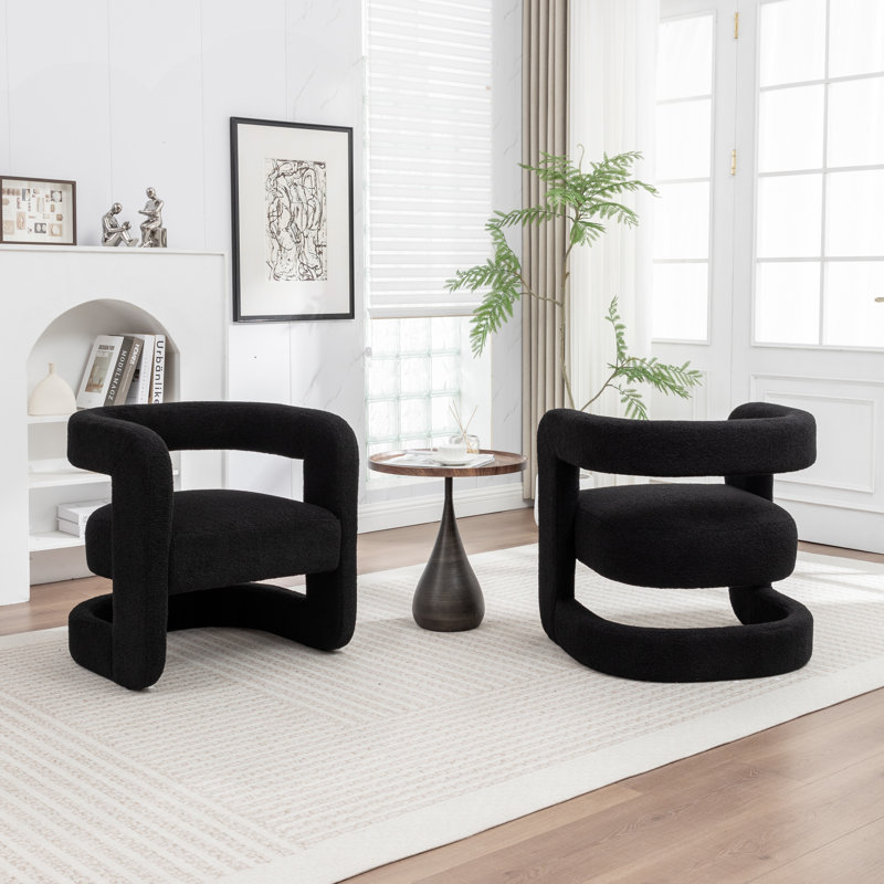 Modern Upholstered Barrel Chair, Black Teddy