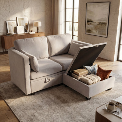 Modular Storage Loveseat Sofa With Ottoman, Adjustable Arms & Back (3 Piece)