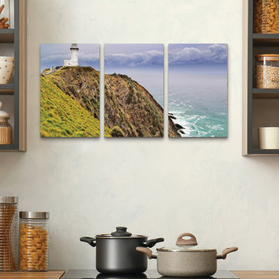 3 Panel Wall Art Set - Beata Czyzowska Young 'Byron Bay Lighthouse' Canvas Wall Art for Living Room, Bedroom, or Office Decor by 