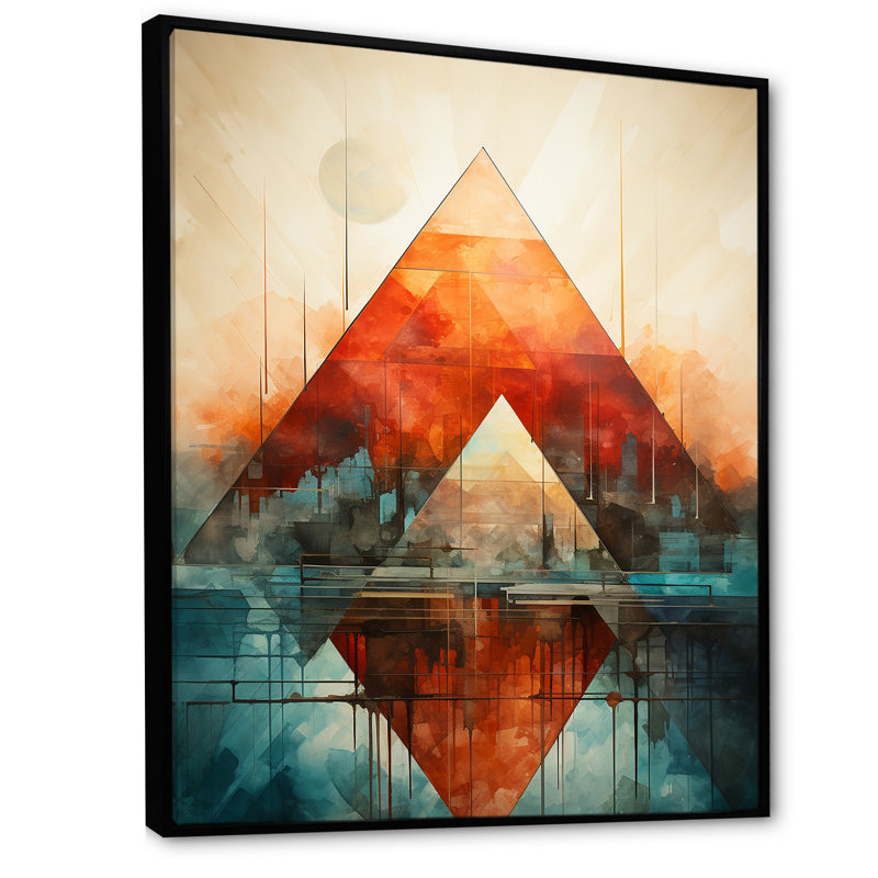 Pyramide de couleurs, art mexicain sur toile, Cadre flottant noir, H 32 po x l 24 po x P 1 po