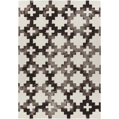 Garon Authentic Hand-Tufted Brown White Geometric Wool Area Rug