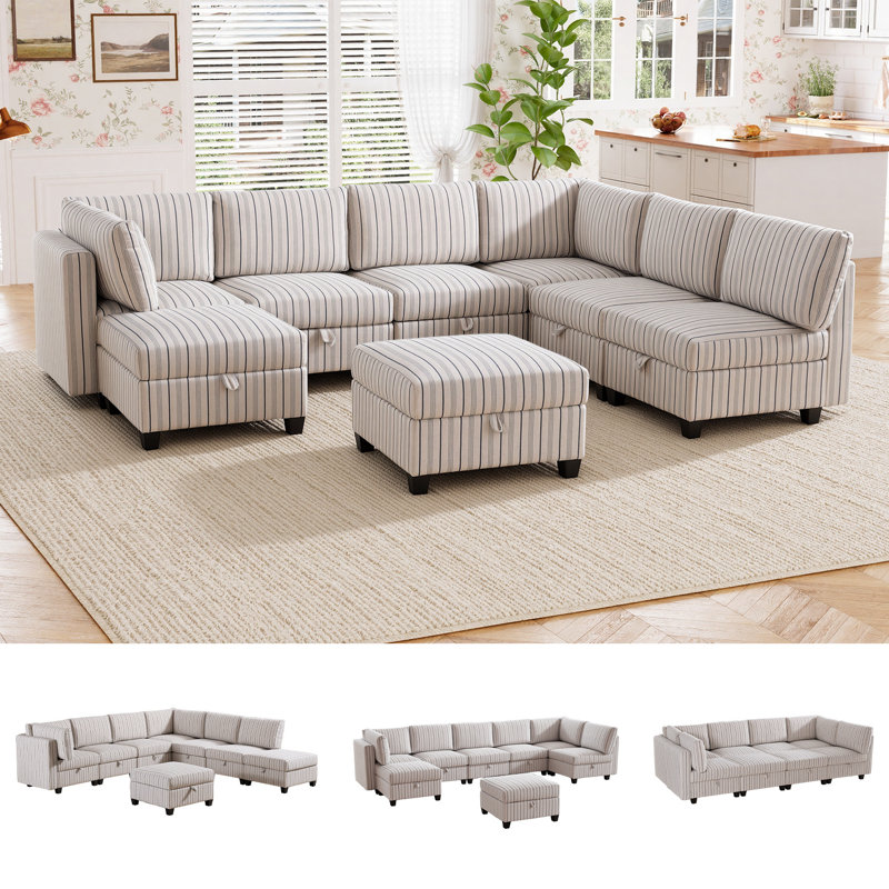 128" Oversized Modular 8 Seater Sofa with Removable Cover and Storage, Convertible U, L-Shaped Sofa