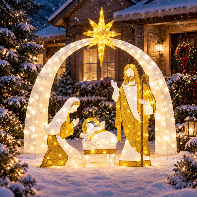 Crèche lumineuse Dazzle Bright de 1,3 m (4,3 pi) représentant la Sainte Famille, avec 170 lumières DEL, pour décorations de Noël extérieures.