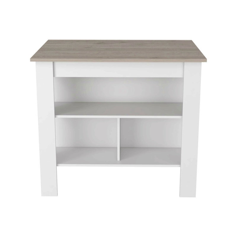 Kitchen Island, Kitchen Table 35" H, Three Open Storage Shelves, Four Legs
