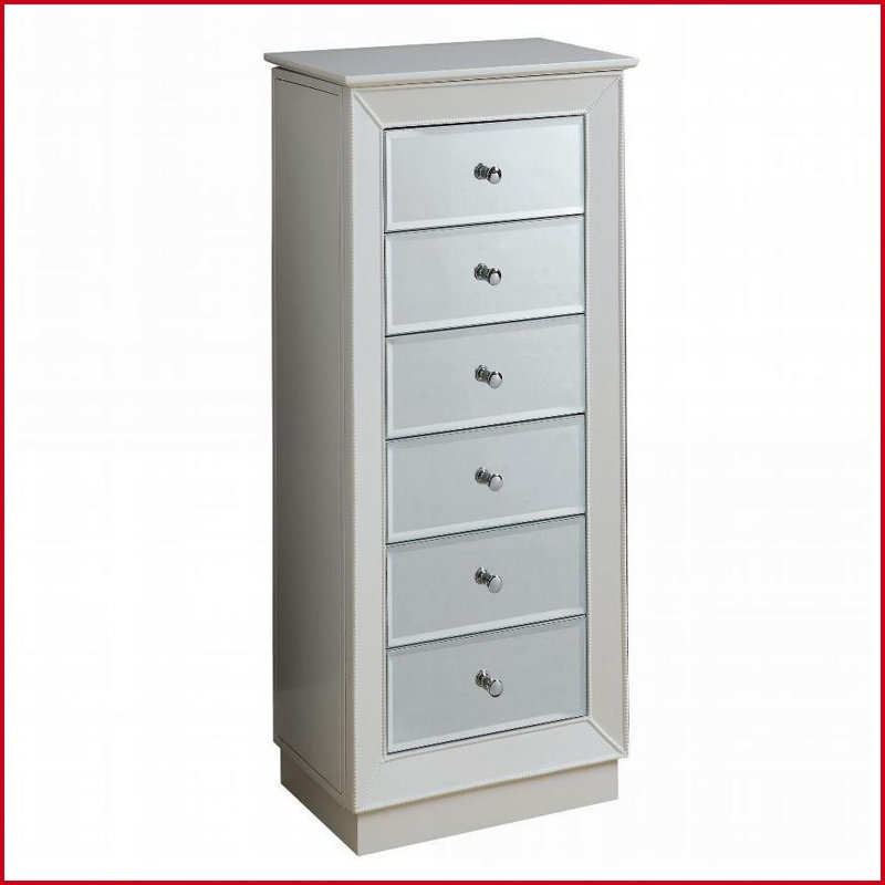 Armoire à bijoux 6 tiroirs blanc moderne avec miroir Tiroirs doublés de feutre | Bois, blanc