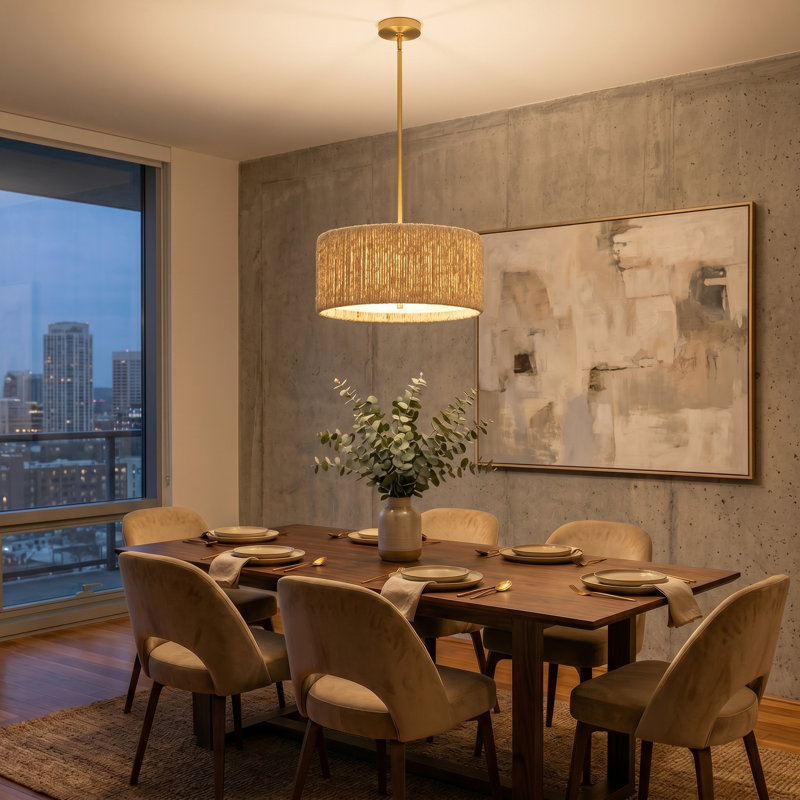 3 - Light 16.6” Dimmable Hand-Woven Drum Chandelier