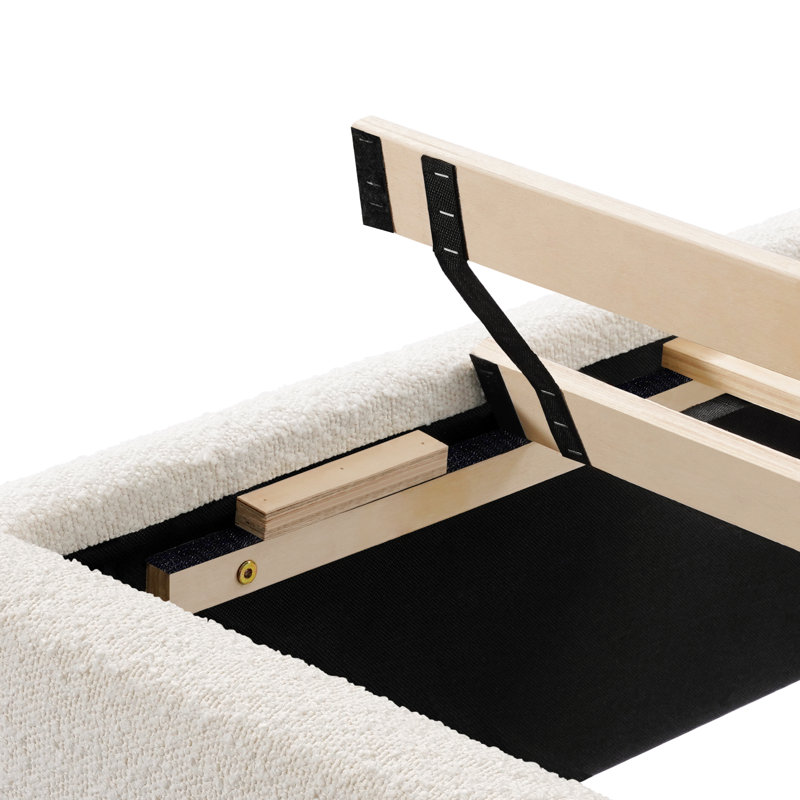 Reinette Upholstered Wingback Platform Bed, Queen, White Boucle