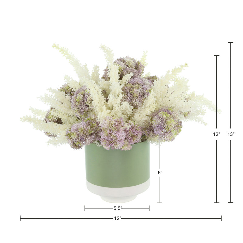 Sedum and Pampas Arranged in Ceramic Pot