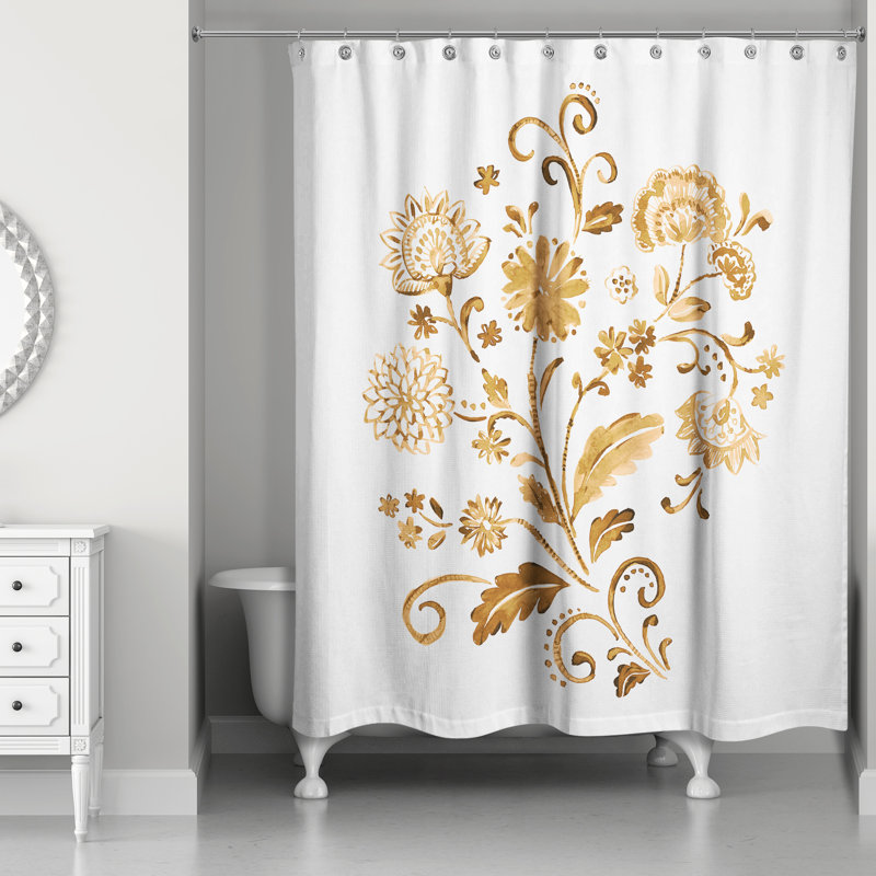 Rideau de douche simple à motif floral Warrenup, Jaune