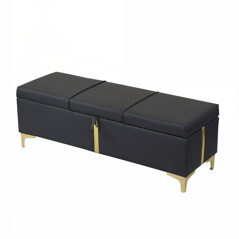 Elegant Upholstered Storage Ottoman,Storage Bench With Metal Legs For Bedroom,Living Room,Fully Assembled Except Legs, Black
