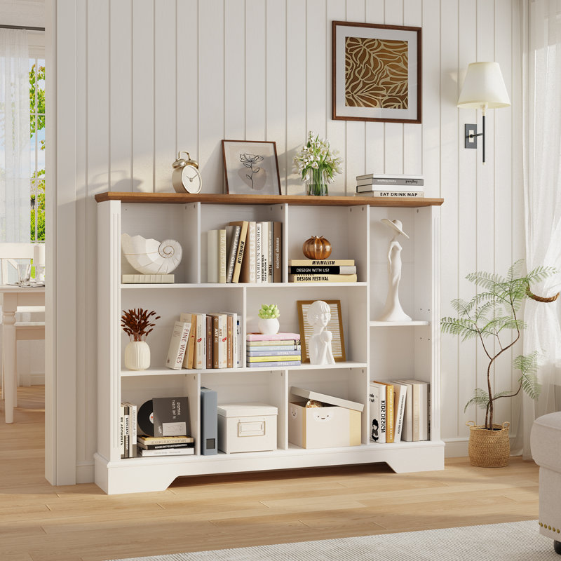 10-Cube Farmhouse Cube Bookcase With Fluted Front Trim For Living Room, White