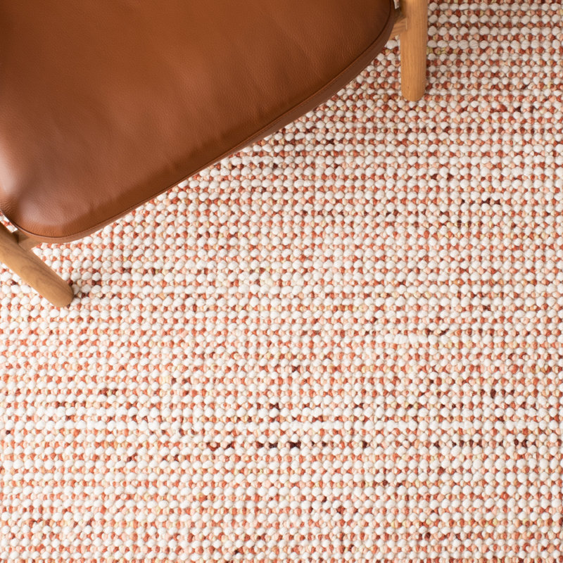 Ivory and Rust Flat Woven Wool Rug, 3' x 5'