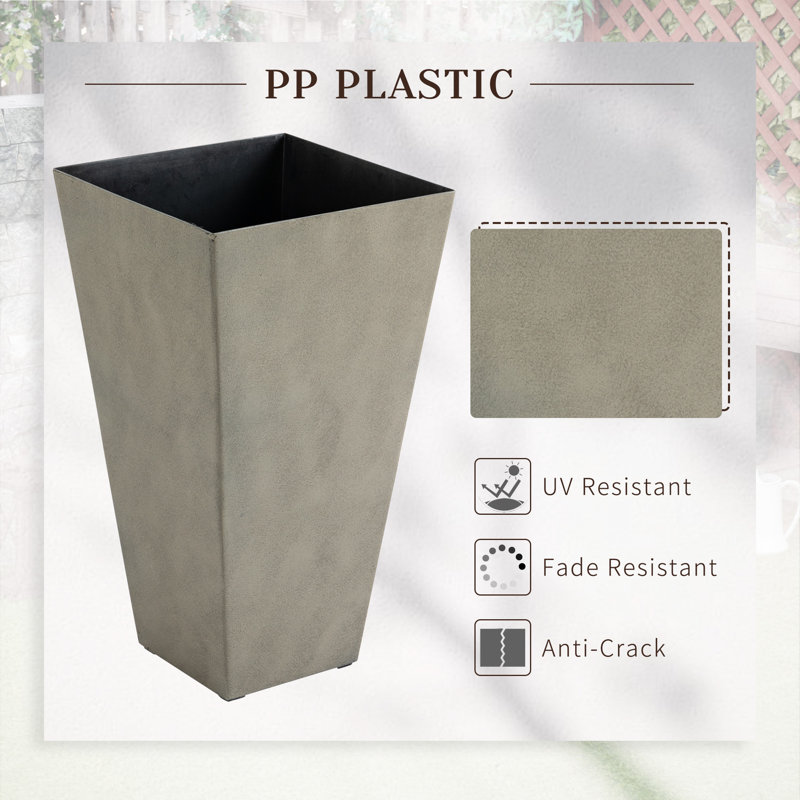 Outsunny 28" Tall Gray Plastic Planters with Drainage Hole, Set of 3