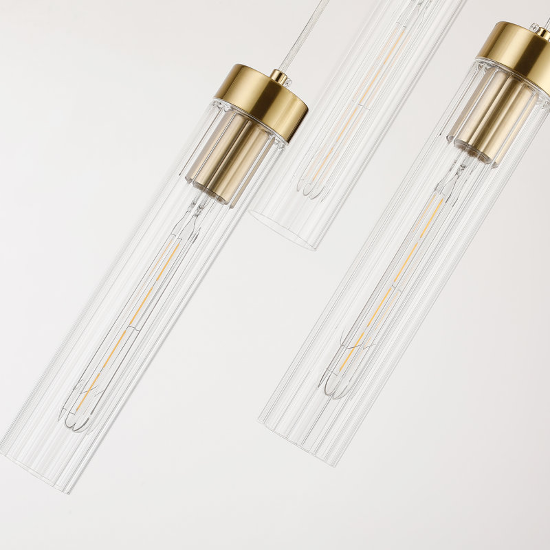 5-light Multi Cluster Cascade Ribbed Cylinder Glass Shades Beau Lustre Pendant Lamp, Gold