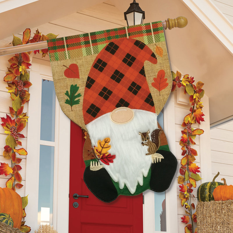 Fall Gnome Burlap House Flag