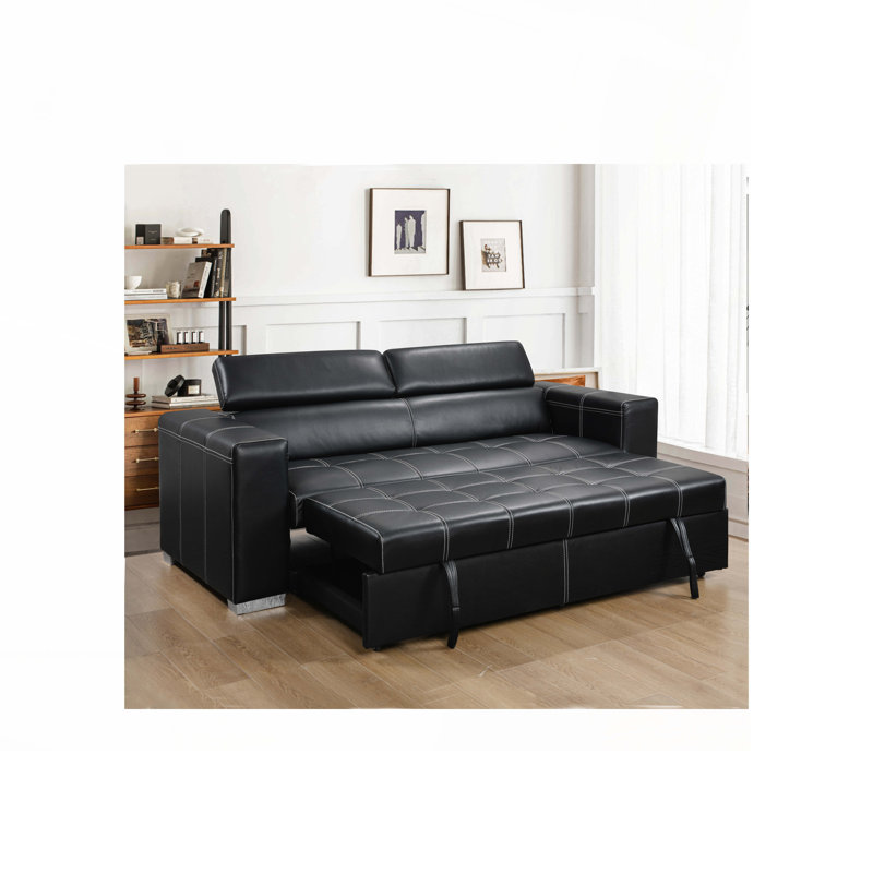 Convertible Sofa Couch with Pull Out Bed,Adjustable Headrest, Black