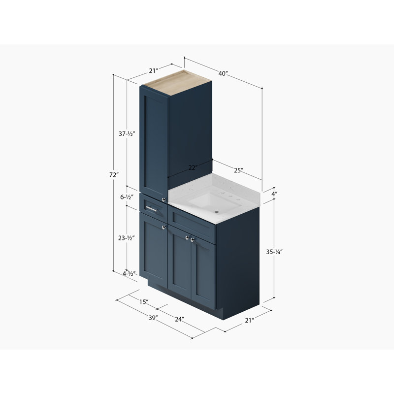 Meuble-lavabo simple 39 po Disar, Bleu