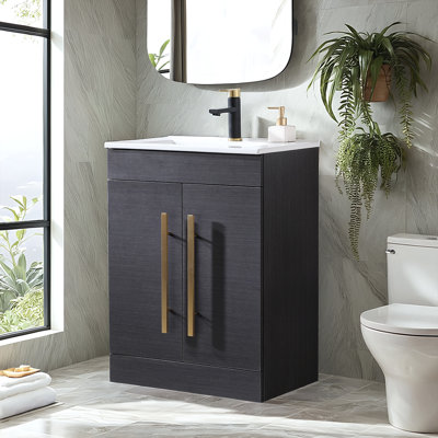 Ensemble de meuble-lavabo simple 24 po 2 portes avec plateau en céramique 24 po Modern