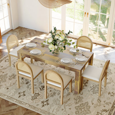 Dining Table Set With Rectangular Dining Table & Upholstered Chairs