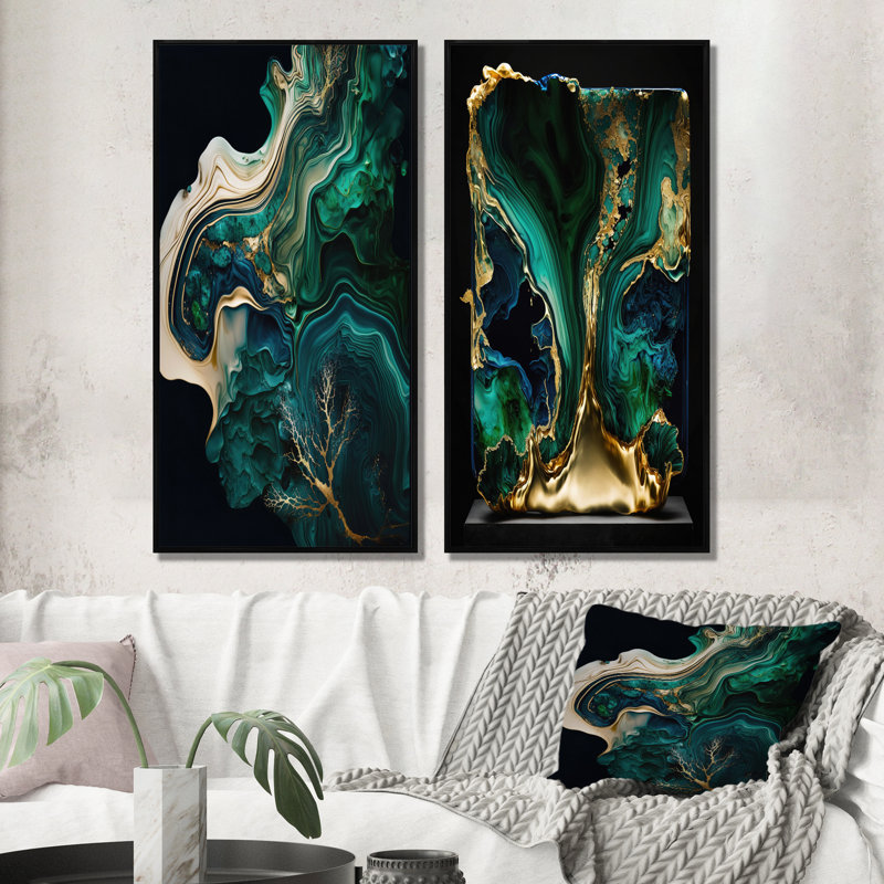«Abstract Geode Marble», 2 pièces sur toile, H 32 po x l 32 po, Cadre noir