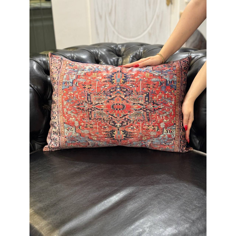 Square Pillow Cover & Insert, 16"H x 24"W, Red/Malibu, Rectangle