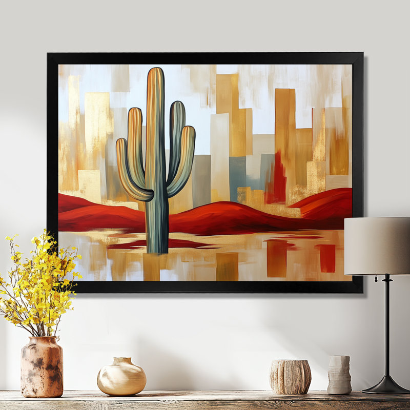 Saguaro I au halo du désert - Tableau encadré du Sud-Ouest, H 16 po x l 32 po, Cadre photo noir