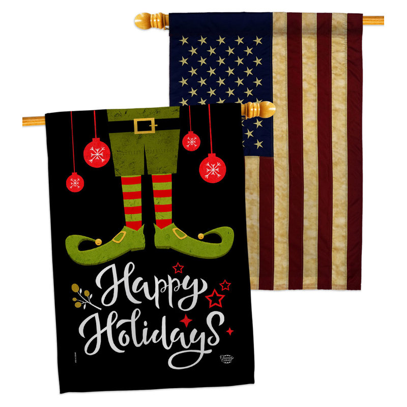 Drapeau de maison en polyester 40 x 28 po Elf Happy Holiday