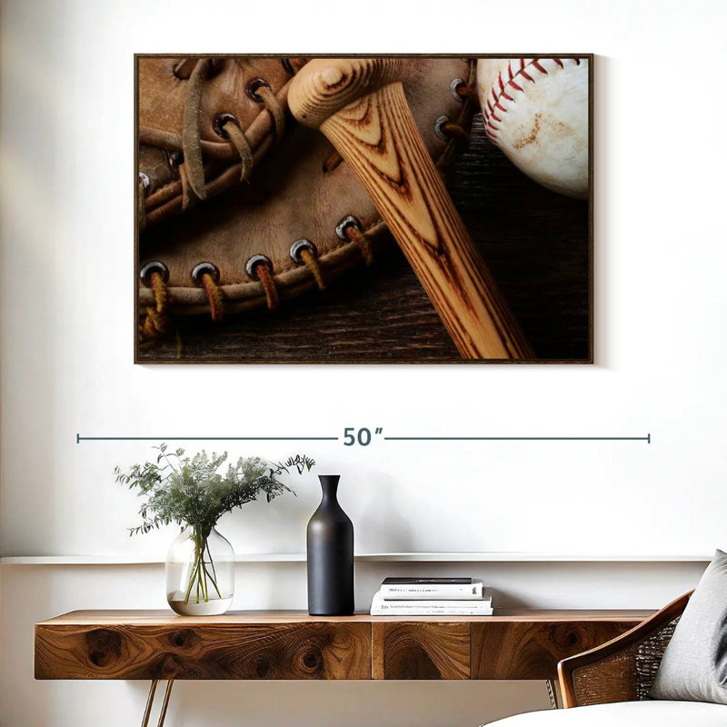 Old Old Baseball Stuff, Cadre flottant en noyer, 40 po x 27 po