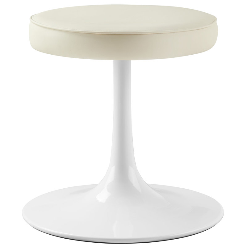 Lippa Vegan Leather Round Stool, Stone Seat/ White Frame