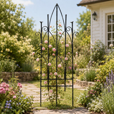 Iron Garden Fence Panel Trellis with Scrollwork Set of 2
