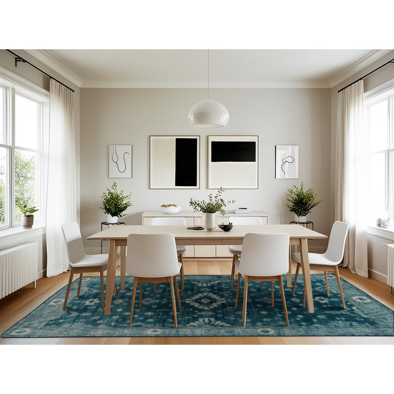 Machine Washable Overdyed Blue Area Rug, Rectangle 7' x 10'