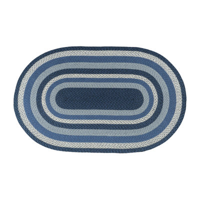  Tapis bleu, gris et ivoire en jute tressé - ovale 