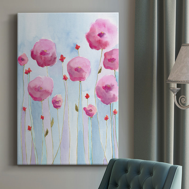 Fleurs roses I - peinture sur toile tendue, H 27 po x l 16 po x P 1 po
