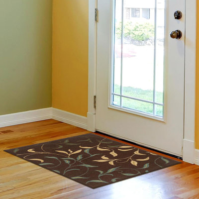 Ottohome Non-Slip Leaves Area Rug For Living Room, Hallway Runner, Entryway Rug, Brown