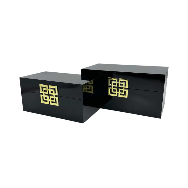 Coffret-cadeau de 2 boîtes de rangement en bois - Noir et or, Black/Gold