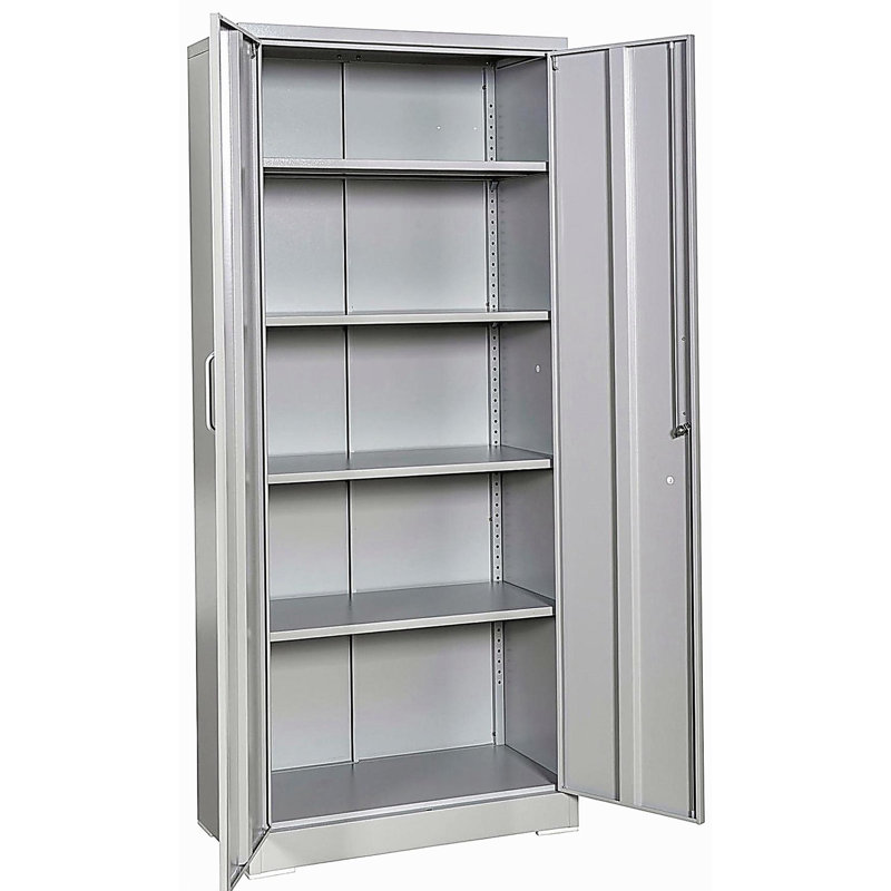 Container Furniture Direct Ironclad 71" Metal Storage Cabinet with Locking Doors and 4 Adjustable Shelves, Heavy-Duty Steel Cabinet for Garage, Laundry, Office, or Warehouse, Gray