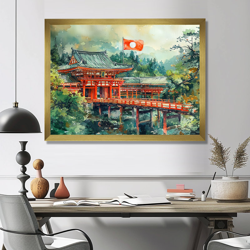 Imtihal - Landscapes Large Wall Art, H 24 po x l 32 po, Cadre flottant, Doré