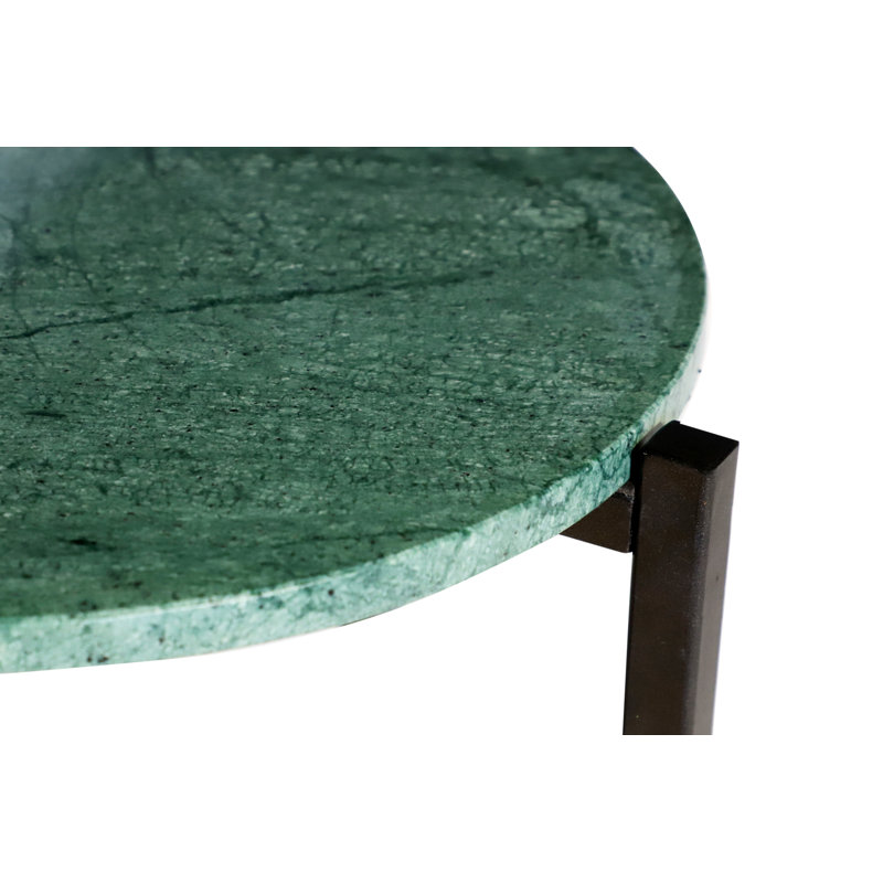 Table d'appoint | Table d'appoint en marbre vert avec structure en métal gris pour le salon | 17 po x 21 po, Vert / Gris