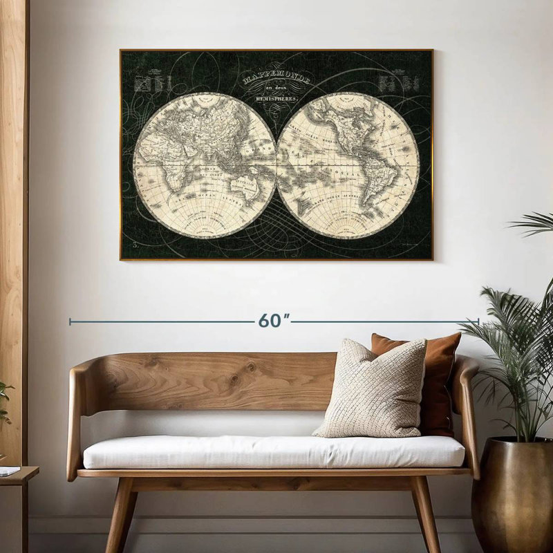 Monde français Licata noir et blanc, 25 po x 17 po, Cadre flottant doré