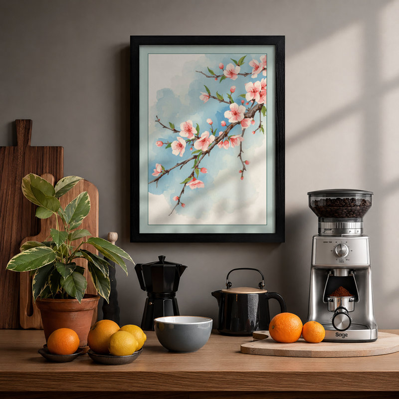 Moonlit Cherry Blossom Botanical - Framed Print, A1 - 84.1 x 59.4 cm, Black