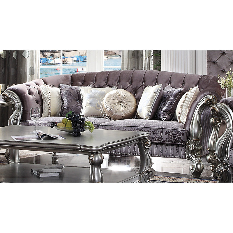 Versailles 99" Coffee Velvet Tufted Sofa with Nailhead Trim