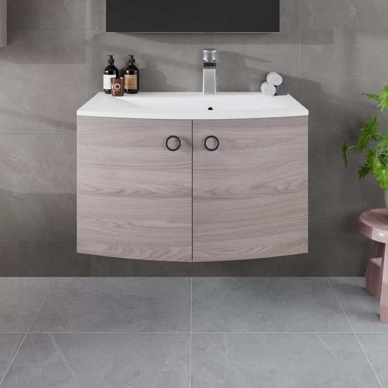 Meuble-lavabo mural en chêne gris l 28 po x P 22 po avec comptoir en acrylique blanc Brookline