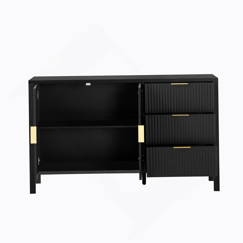 Sideboard With 3 Drawers, Storage Buffet Cabinet With Hooks For Living Room, Entryway, Hallway., Black