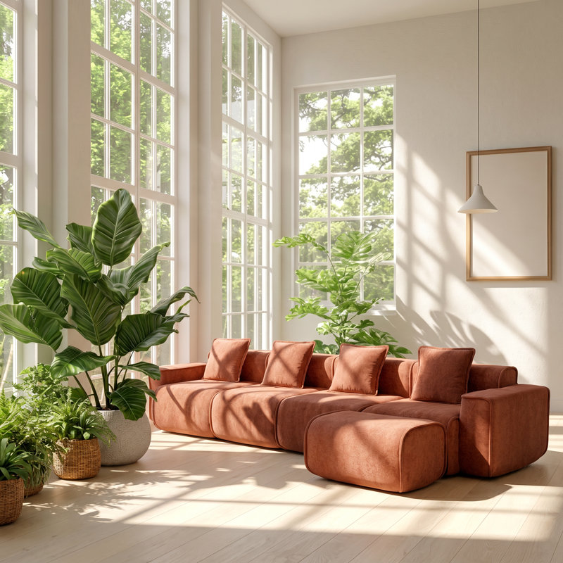 Canapé modulaire en velours 4 places l 138,58 po x P 59,84 po x H 31,1 po