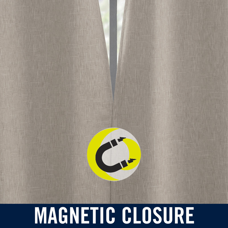Sun Zero Aldwin Slub Texture Magnetic Closure 100% Blackout Grommet Curtain Panel, Beige, 40" W x 96" L