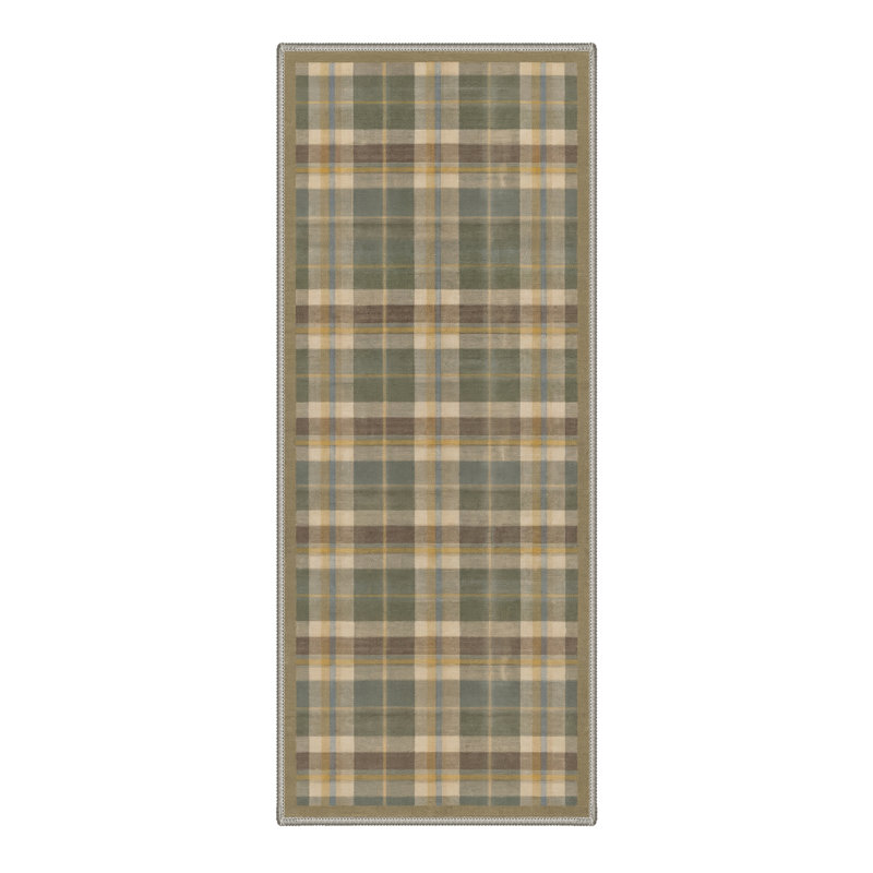 Abdellah Modern Machine Washable Beige / Green Indoor Area Rug With Non-Slip Backing, Runner 2' x 7'