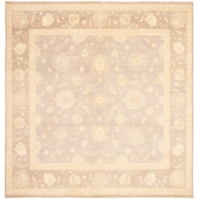 Tapis oriental gris / ivoire / kaki en laine noué à la main Peshawar